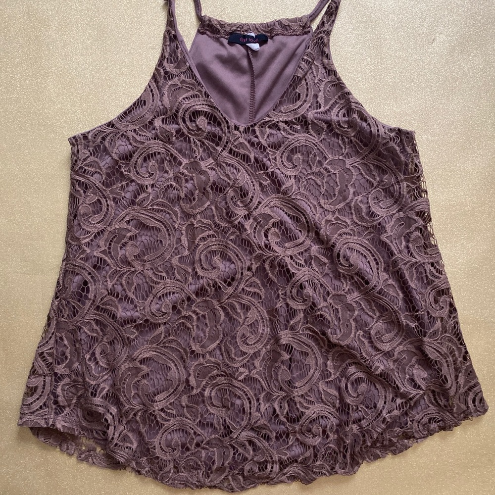 Lavender Brown Thick Lace Detailing Flowy Tank Top